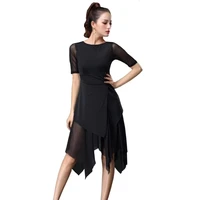 new fashion sexy mesh short sleeve latin dance tassel one piece dress for womenfemale ballroom tango cha cha rumba costumes
