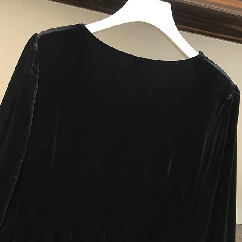 Зимнее винтажное кружевное лоскутное бархатное черное вечерние платья размера