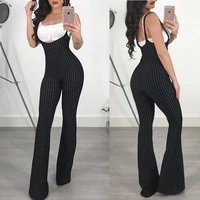 sexy striped jumpsuits for women bell bottoms rompers slim fit wide leg bodysuit ladies suspenders pants spring summmer 2021