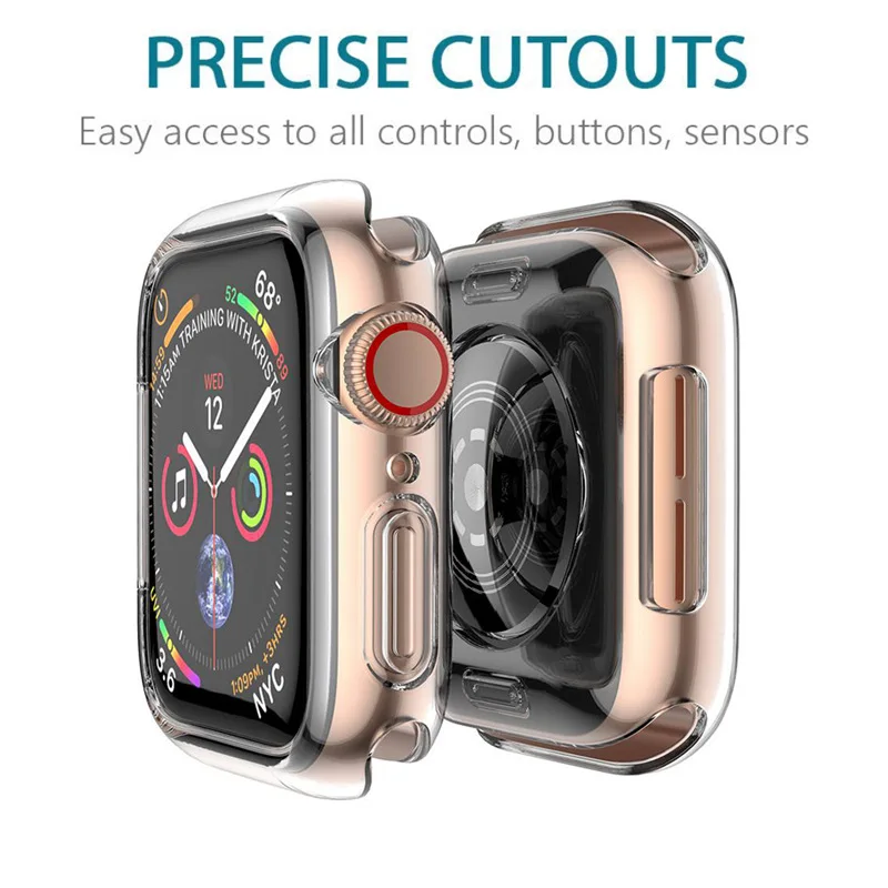 Силиконовый Смарт-часы защитный чехол для экрана Apple Watch Series 4 44/40 мм мягкий полный