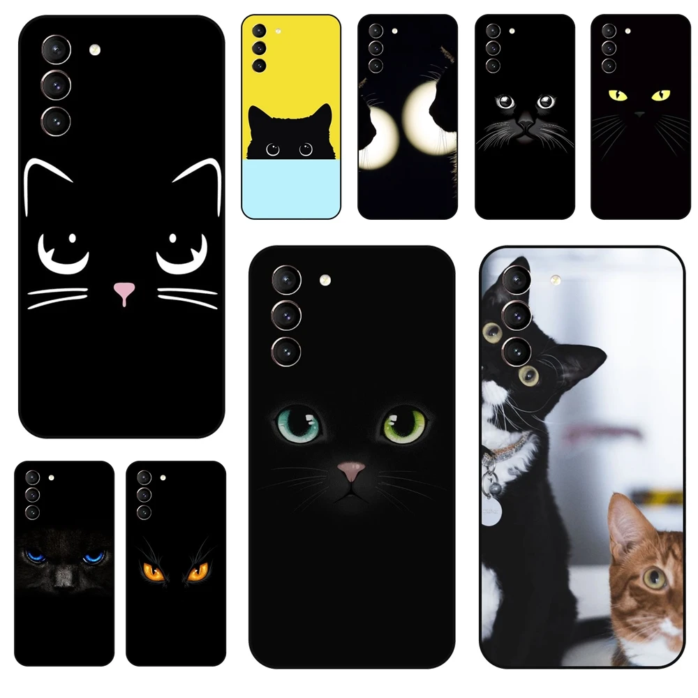 Черный бампер Роскошный милый черный кот очень дешевый Samsung Galaxy S21 оболочка из