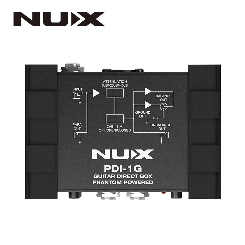 

NUX PDI-1G Guitar Direct Injection Phantom Power Box Audio Mixer Para Out Compact Design Black Metal Housing Guitar Accessories