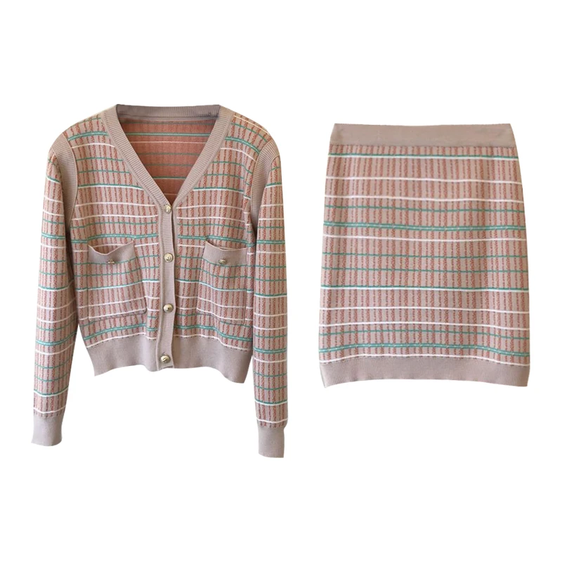 

Cardigan + Skirt 2-piece Set 2021 Autumn / Spring Knitted Suit Women's Autumn Slim Fit Gentle Matching Sets for Women