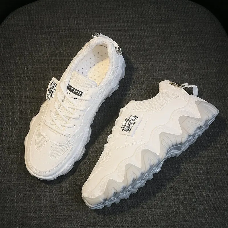 

Autumn Breathable Air Mesh Lace Up Sneakers Women Shoes Woman Student Casual Shoes Thick Botttom Flat Platform Flats Plus Size