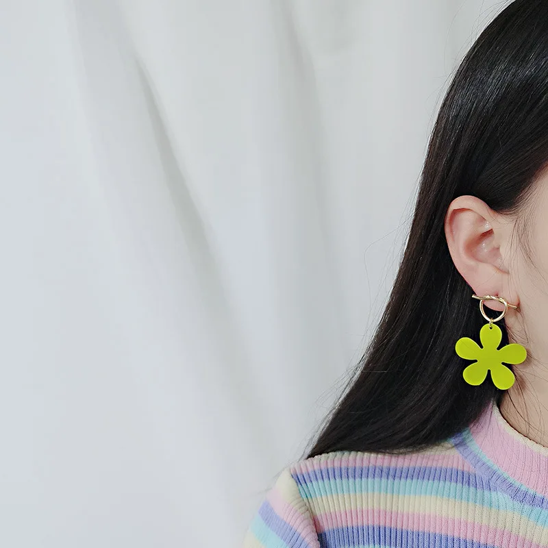 

New Products Avocado Green Series Earrings Geometric Floral Studs Crystal With Acrylic Alloy Earrings