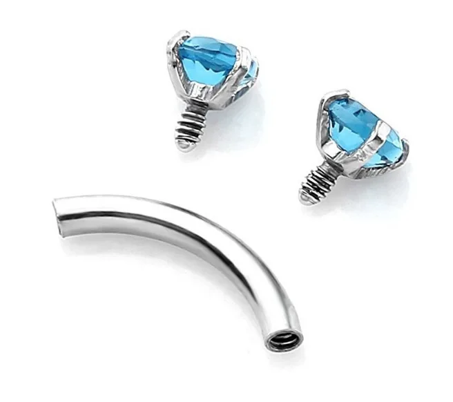 Curved Eyebrow Ring Clear CZ Gem 3mm Round Zircon Internally Threaded Nail Stainless Steel Bending Body Jewelry 16G hip hop | Украшения и