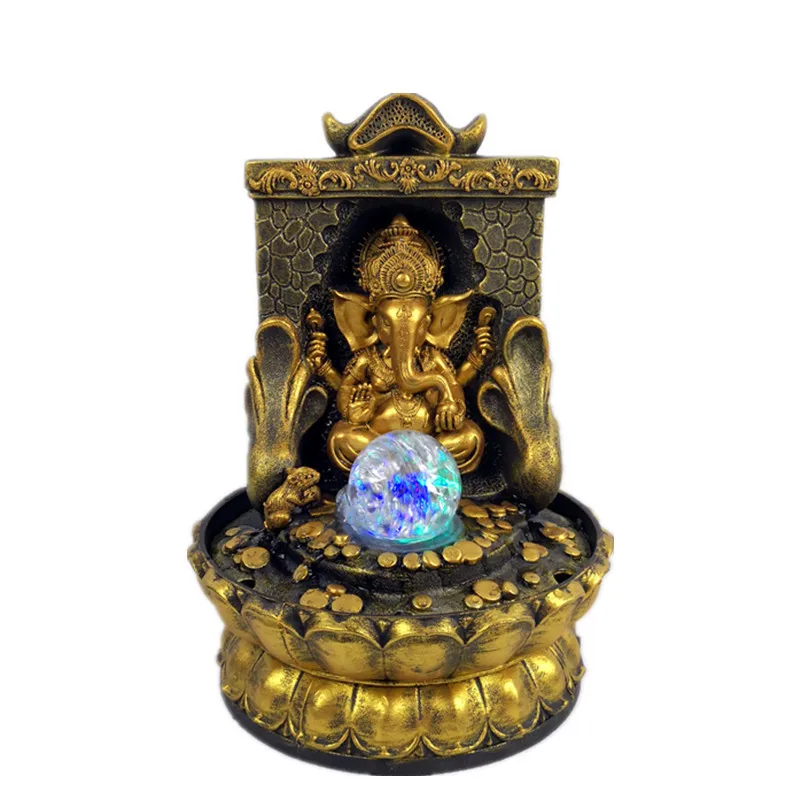 

Elephant God Ganesha Lucky Water Fountains Ornaments Good Fortune Feng Shui Craft Gifts Indoor Desktop Fountain Air Humidifier
