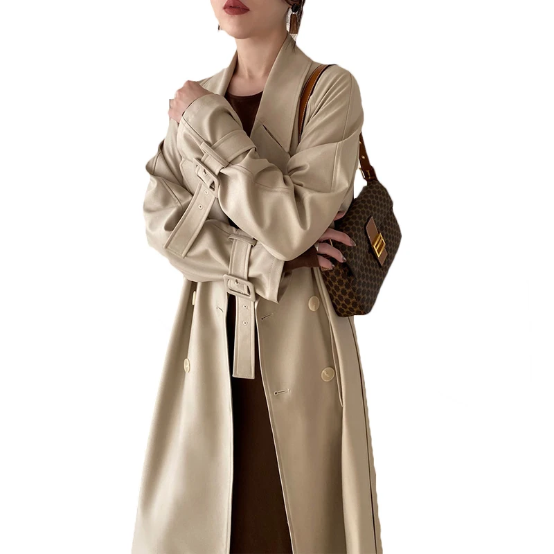 

Fashion Windbreaker Women's Mid-length Over The Knee 2020 Spring Autumn New Korean Style Loose Drape Tooling Trench Coats G674