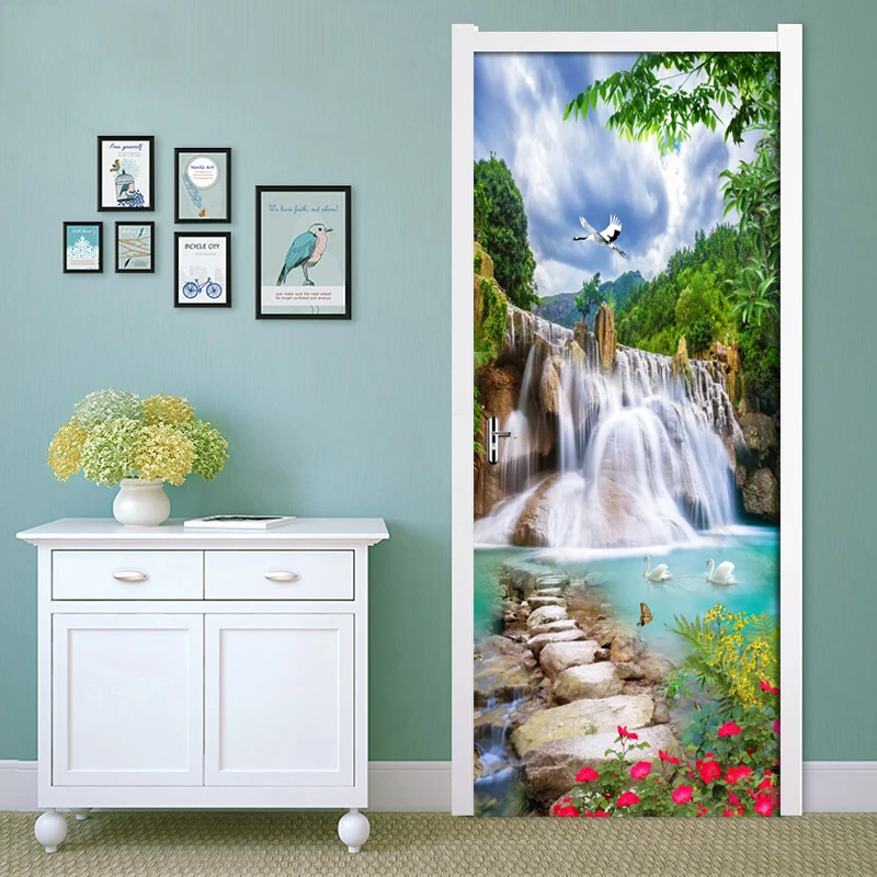 3D красивый горный водопад дверь стикер гостиная спальня самоклеящиеся