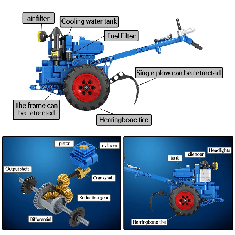 UiTeZool классический старый трактор строительный блок автомобиля ingly Technic DIY