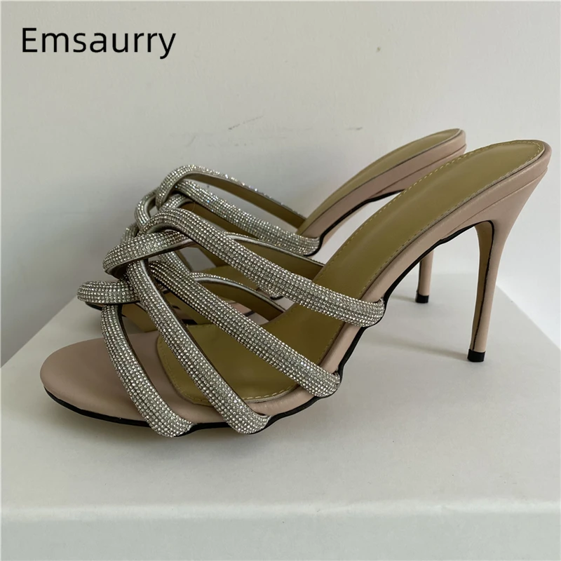 

Сексуальные женские сандалии с узкими ремешками и перекрестной оплеткой, 10 см, женские летние мюли без застежек