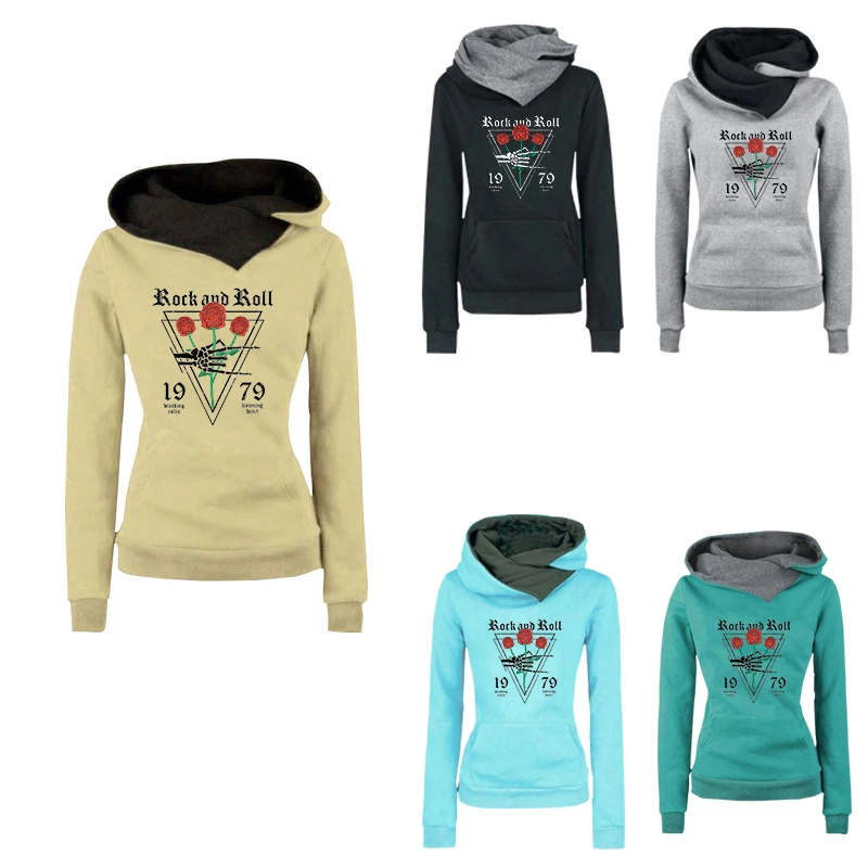 Casual Women Sweatshirt Hoodie Autumn Big Hat Floral & Rose Cotton Hooded Tops Clothing Pullover Female Sweetshirts Hoodies