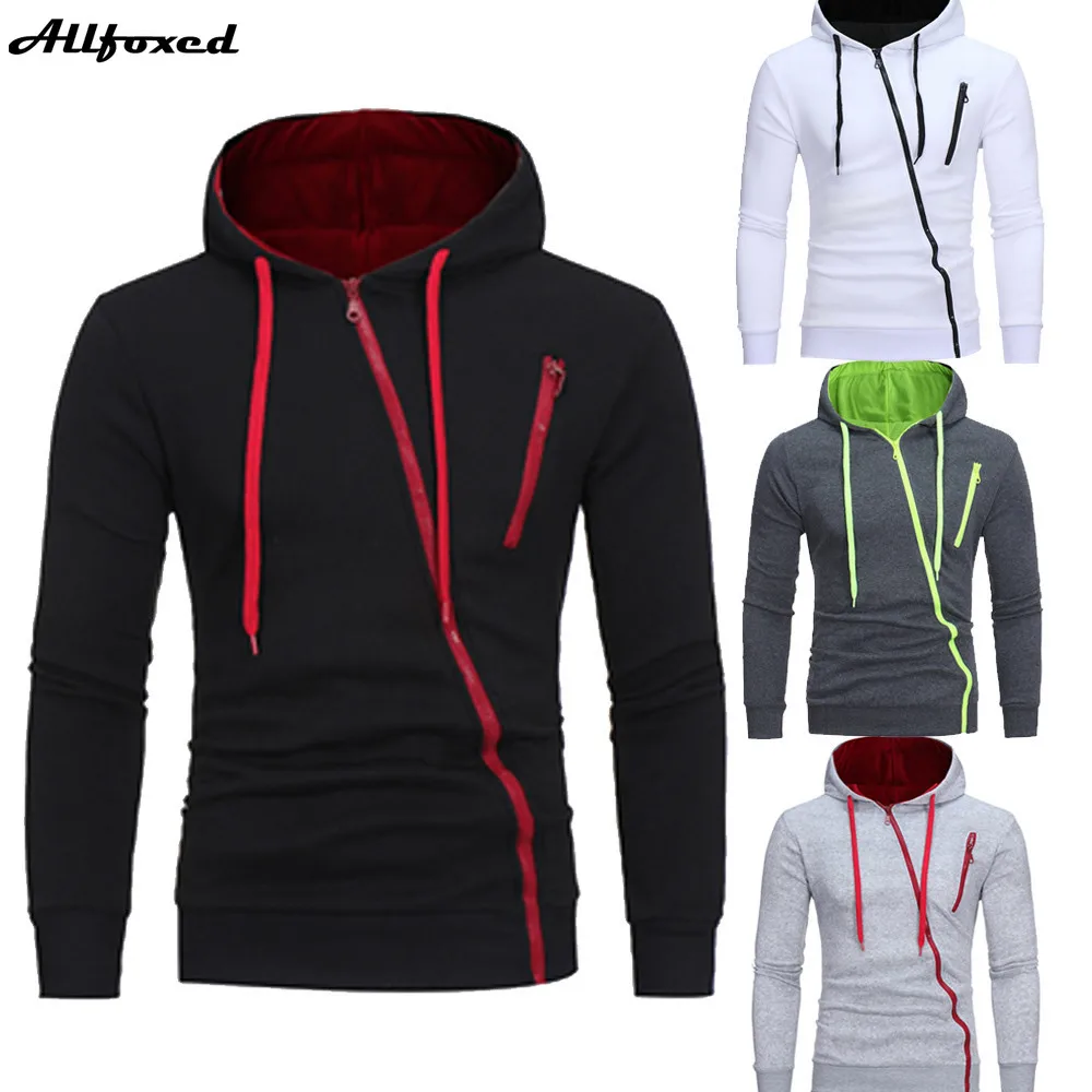 

Allfoxed Streetwear Hoodies Men Solid Zipper Pullover Autumn Casual Long Sleeve Hoodie Men Sweatshirts Slim Men Hooded Hoody