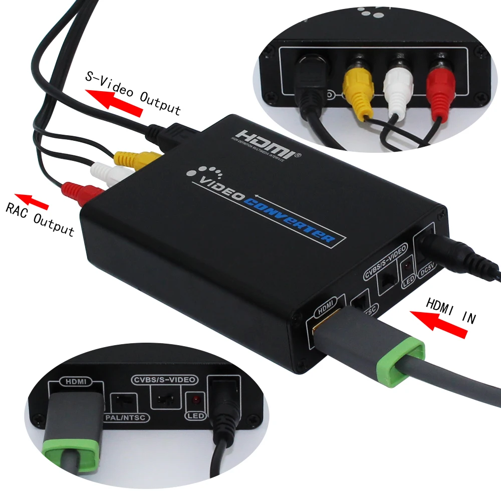 Фото Переходник HDMI К AV S-Video CVBS видео преобразователь HDMI к SVIDEO + S видео переключатель адаптер HD 3RCA PAL/NTSC Переключатель для ТВ ПК Blue-Ray DVD №2