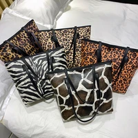 women personalized handbag adults zebra stripecowleopard print pu leather shoulder bag large capacity zip closure tote bag