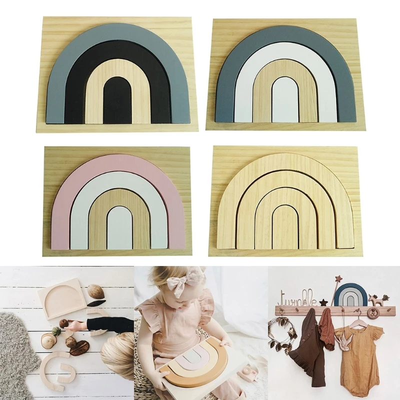 

Baby Children Wood Rainbow Stacking Game Building Block Kids Creative Educational Montessori Toys Gifts