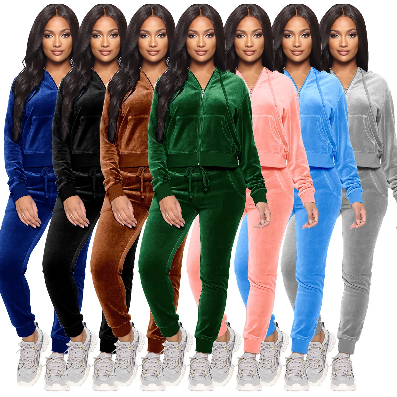 

Winter Knitted Warm Opened hooded Korean Velvet Sweater Mink Cashmere Trousers Leisure Two-piece Suits