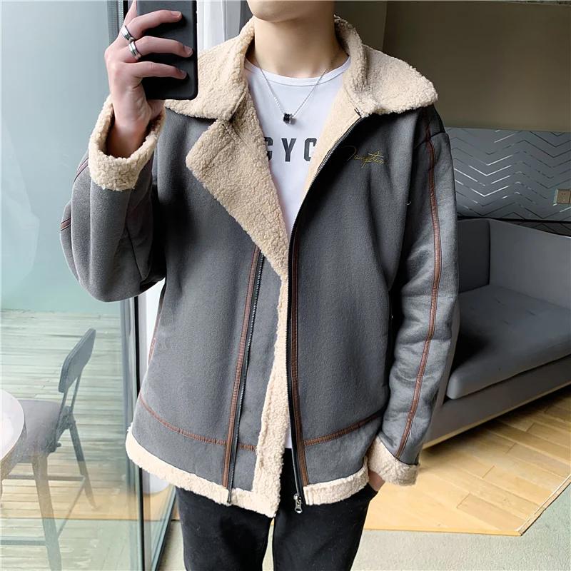 

2021 Brand clothing Men of high-grade Lamb and velvet Casual jackets/Male slim fit Fashion winter keep warm woolen Coats S-4XL