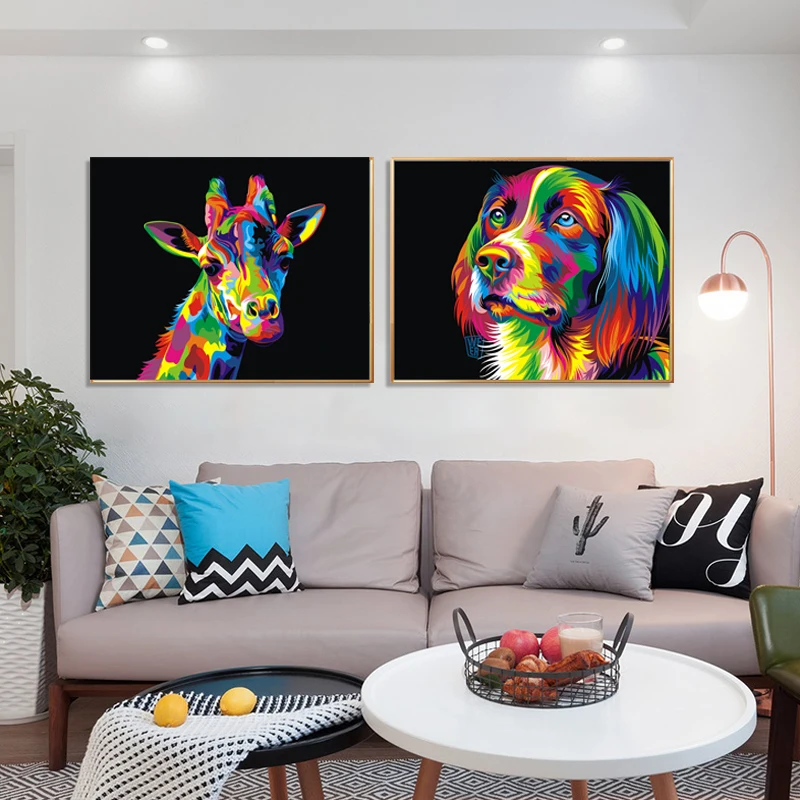 

Colorful Animals Abstract Painting Lion Giraffe Cat Dog Elephant Wall Art Canvas Poster Picture Frameless Modern Home Decor