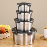 400ml600ml1100ml2100ml lunch bowl double layer smooth surface sealed lid anti rust stainless steel bowl for kitchen flatware