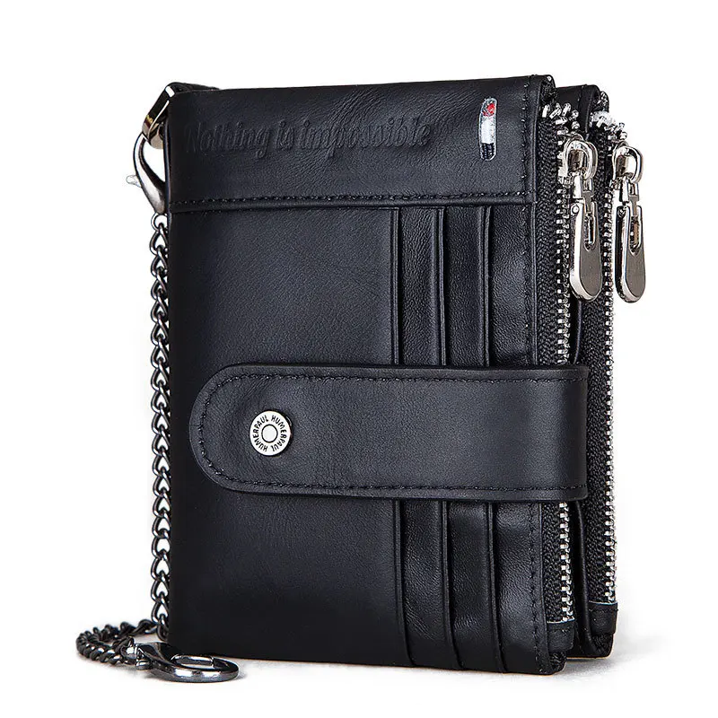 

Men's Short Wallet Genuine Leather Purse Anti-theft Brush Men's Double Zipper Wallet
