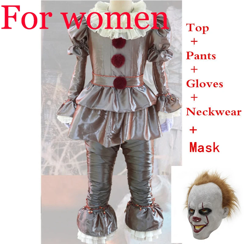 Clothes and mask Фильм Стивен Кинг это пеннивайз Косплей костюмы пеннивайз клоун костюм Джокера комплект Хэллоуин костюм дети мужчины женщины - Цвет: Clothes and mask