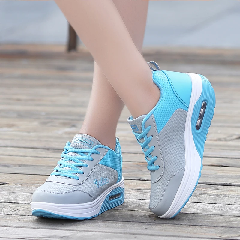 Height Increasing Leather Sneakers for Women Air Cushion Sport Shoes Outdoor Gym Shoes Rocking Shoes Trainers Platforms Autumn