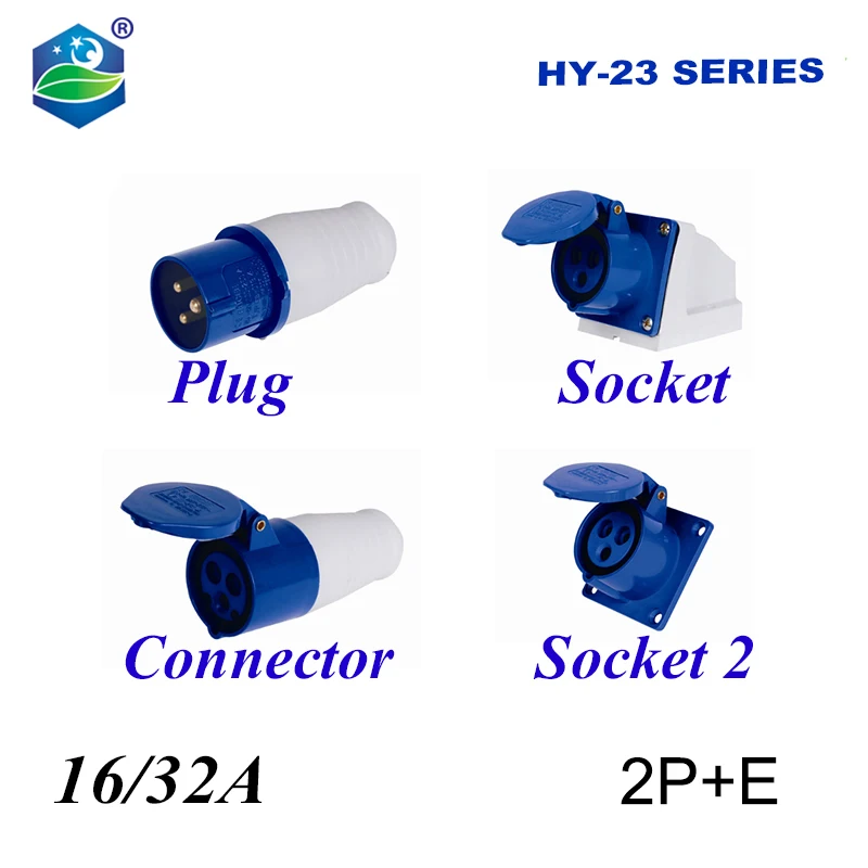 Водонепроницаемая промышленная пробка IP44 2 шт. 16 А/32 А 2P + E напряжение 220 В ~ 230