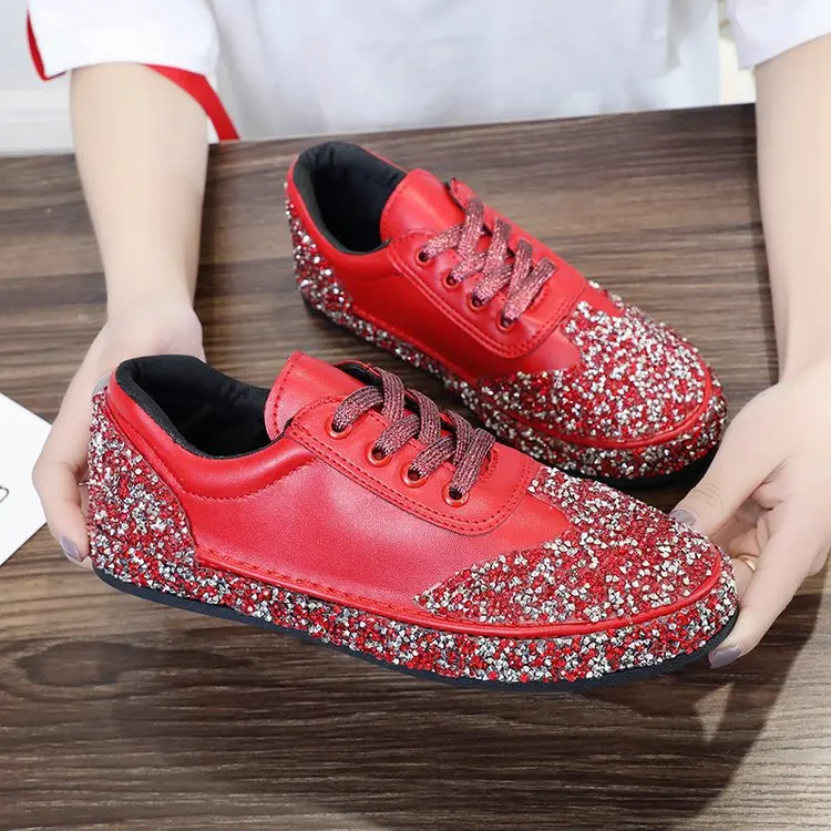 Кроссовки женские блестящие на плоской подошве люксовые модные сникерсы со