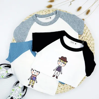 

2021 New Korean Children's Cotton T Shirt Children's Short-sleeved T-shirt Fashion Baby Boys and Girls Cute Top Tees Outwear