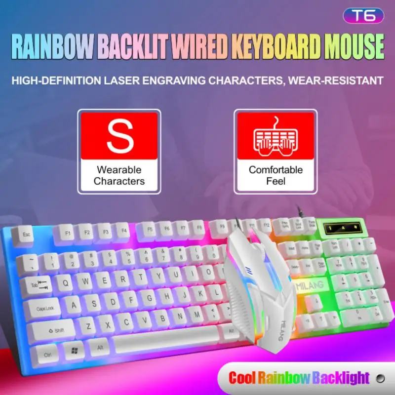 

104 Keycaps Gamer Ergonomic USB Wired Keyboard Mouse Gaming RGB Backlight For PC Laptop Keyboard Mouse Combos