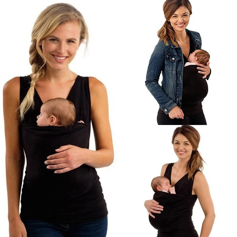 Dad And Mommy T Shirt Hands Free Skin-to-Skin Care Pregnant T-Shirts Baby Carriers Wrap Top Sleeveless TShirts | Женская одежда
