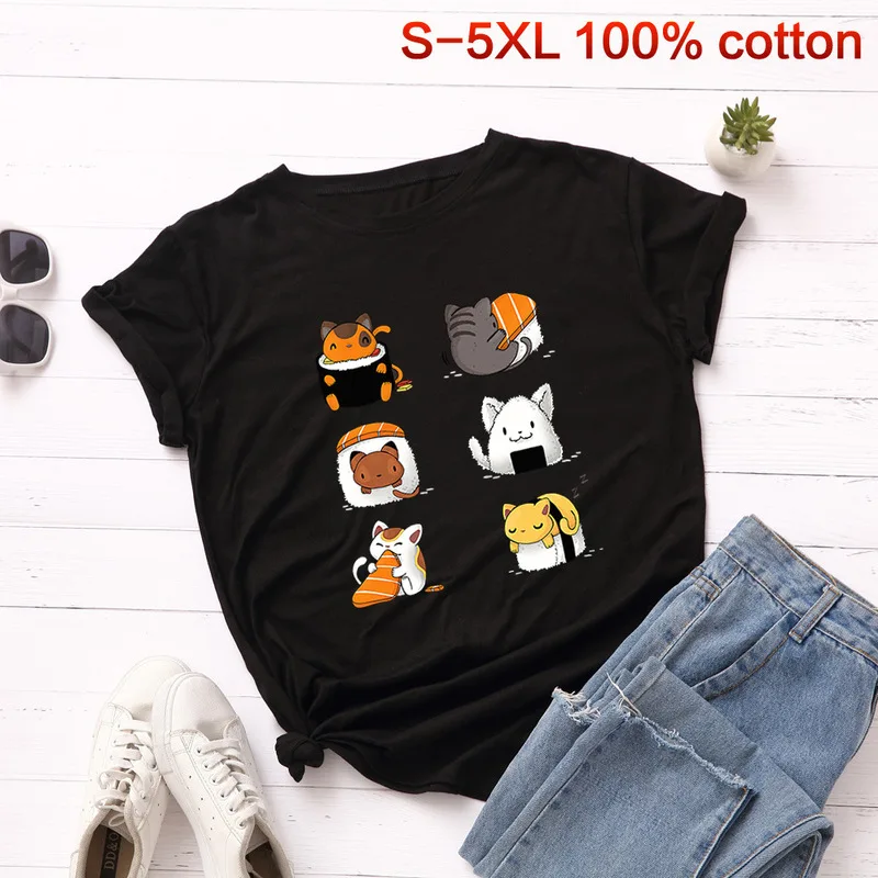 Kawaii Sushi женская футболка большого размера модные летние футболки с коротким