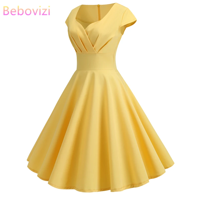 Женское повседневное летнее платье Bebovizi 2019 модное элегантное желтое винтажное