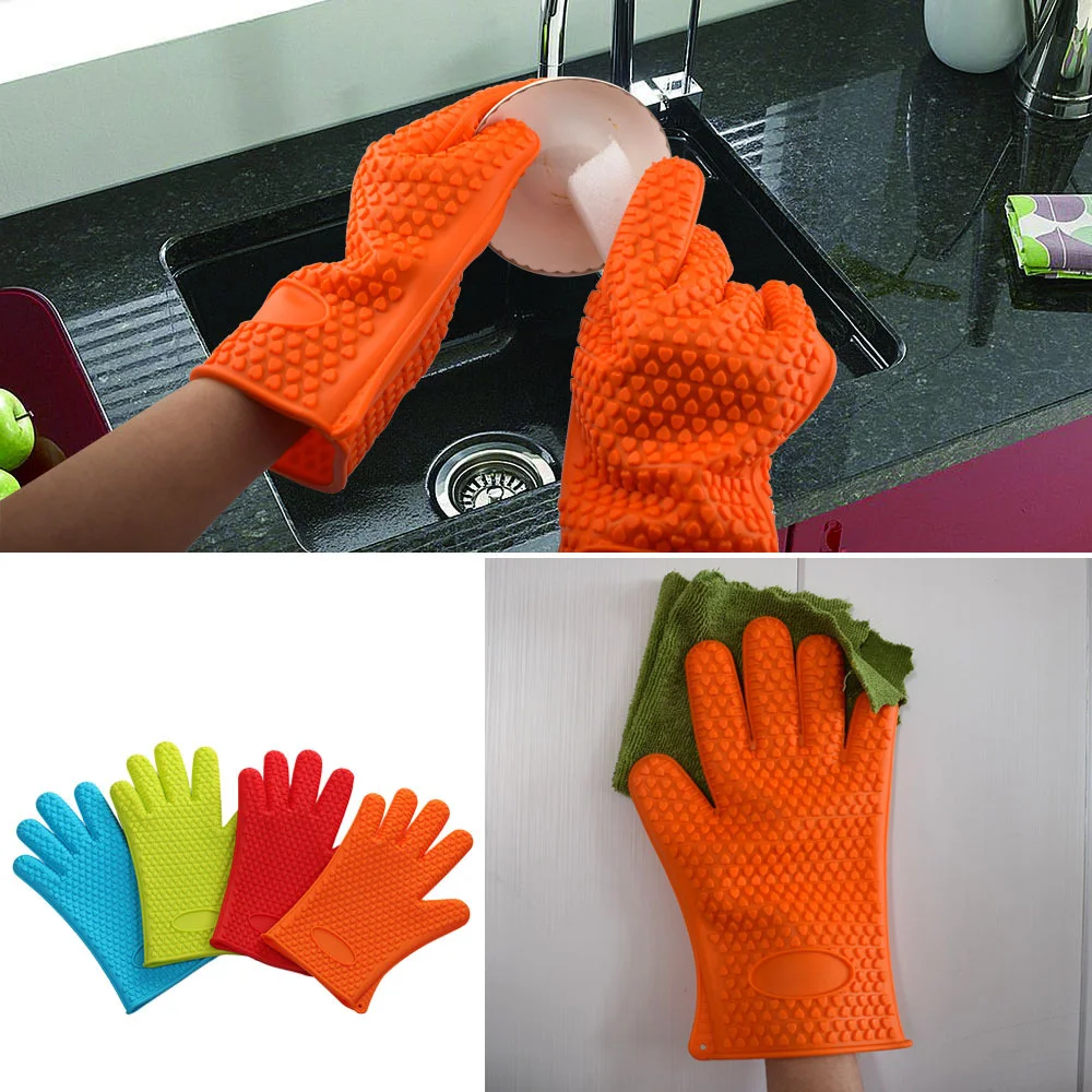 

1 Pcs Barbecue food Grade Heat Resistant Thick Silicone Kitchen Oven Glove Cooking BBQ Grill Glove Oven Baking Gloves