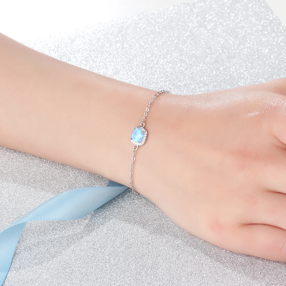 JewelOra 925 Sterling Silver Square Created Blue Opal Bracelets with Cubic Zirconia Elegant Chain &amp Bangles for Women | Украшения и