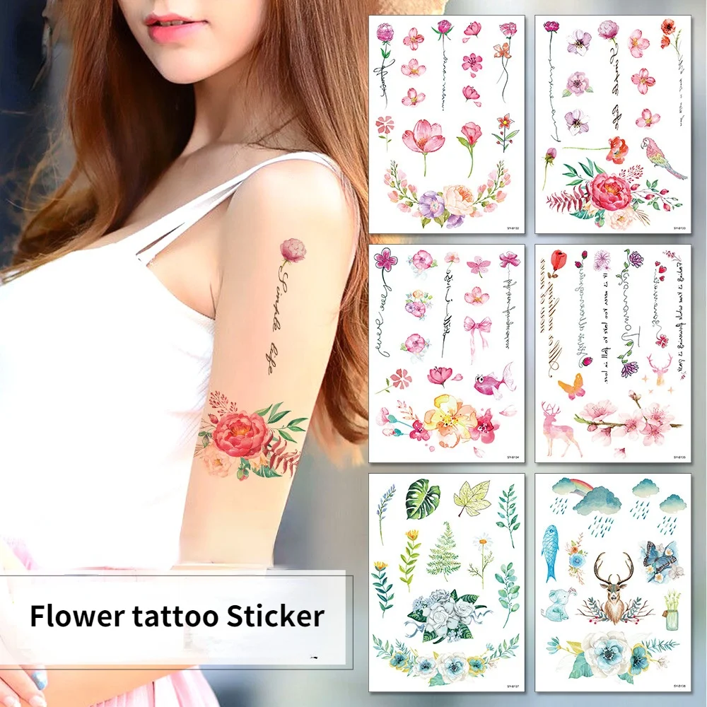 

2pcs Flowers Temporary Tattoos Stickers Multi-Colored Mixed Style Body Art Temporary Tattoos for Wedding Party Decorations