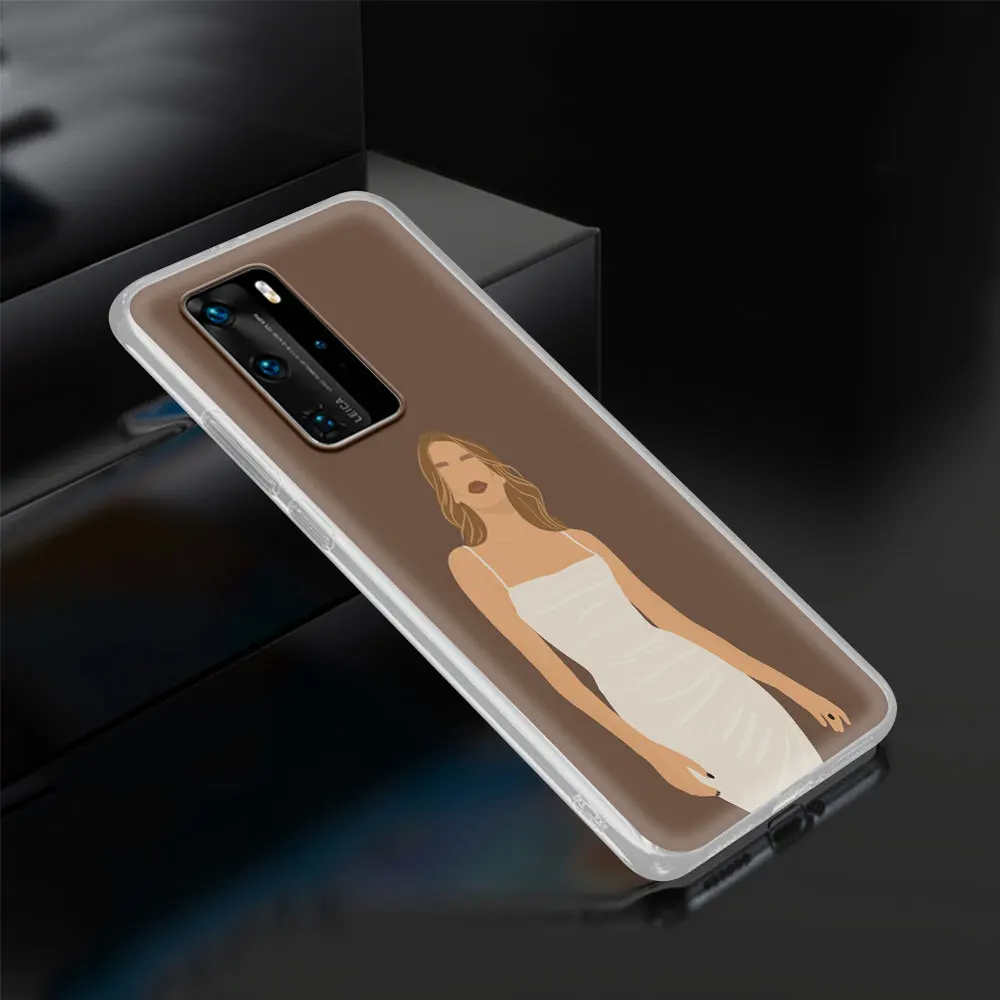 

Illustration Art Girl Phone Case For Huawei P30 P40 P20 Pro P10 Lite P Smart Z S 2021 Soft TPU Shell Cover Coque Fundas Capa