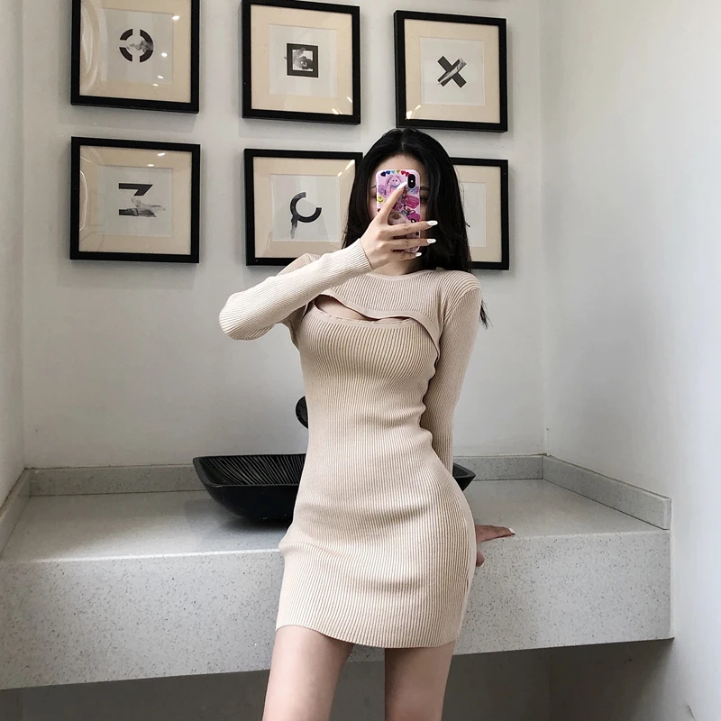 Женское трикотажное платье в стиле Харадзюку белое винтажное рубчик комплект из