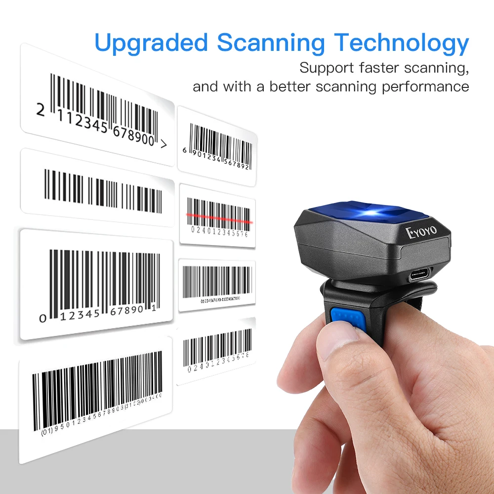 Eyoyo EY-016LP Bluetooth Portable Wearable Ring Barcode Scanner 1D Mini Finger Bar Code Reader 2.4GHz Wireless USB for Phone PC |