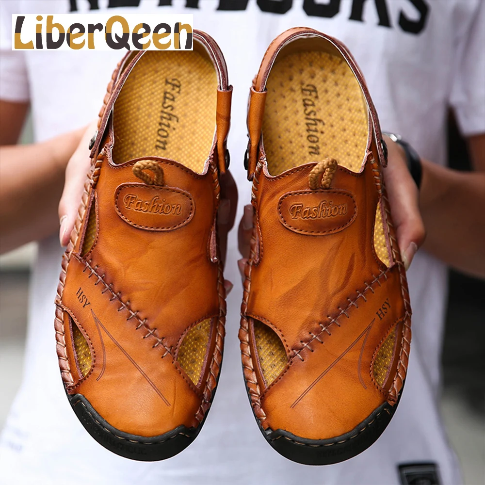 LIBERQEEN Summer Sandals Men Leather Classic Roman Slipper Outdoor Sneaker Beach Rubber Flip Flops Water Trekking | Обувь