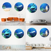 3d underwater world shark wall sticker childrens room cartoon decal living room bedroom home decoration art poster mural
