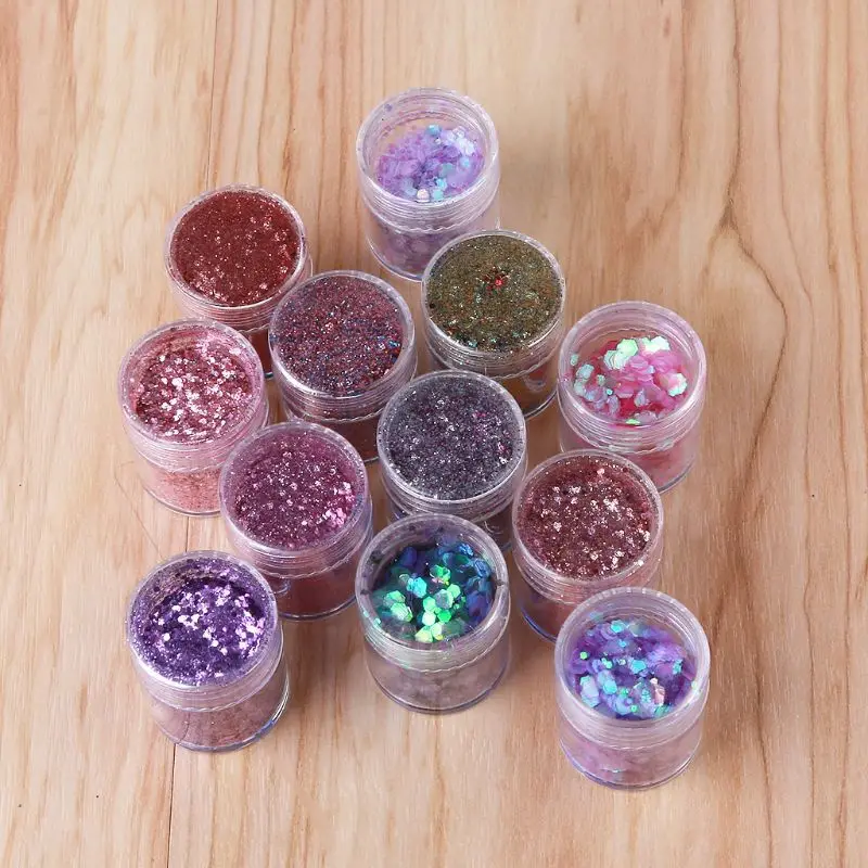 

12 Box Cosmetic Festival Chunky Sequins Epoxy Resin Pigment Body Face Hair Nair Art Glitters Paillette Iridescent Flakes C1FF