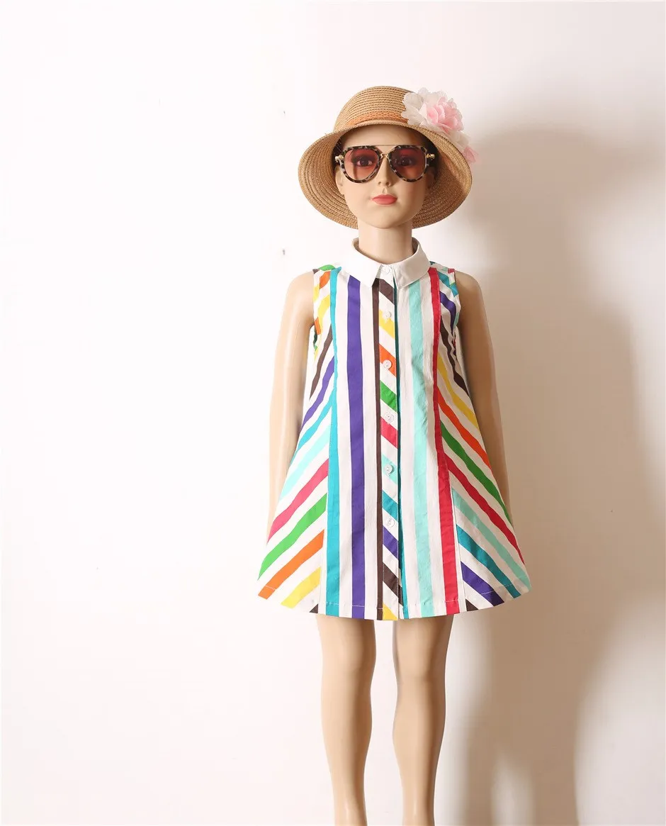 

Rainbow Dress Age for 3 - 7 Yrs Teenage Girls Colorful Dress 2021 New Summer Striped Cotton Sleeveless Baby Girls Vest Frocks