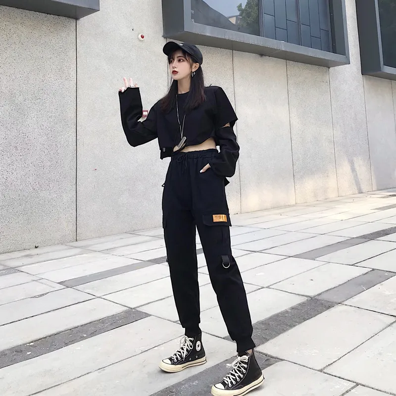 Популярные свободные уличные штаны с высокой талией брюки в стиле хип хоп