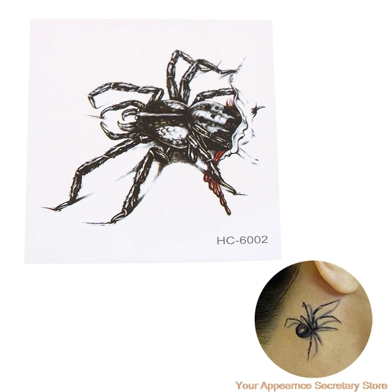 

3d waterproof temporary tattoo stickers Black Spider designs Temporary Tatoo fake small neck tattoos Body 105*60mm