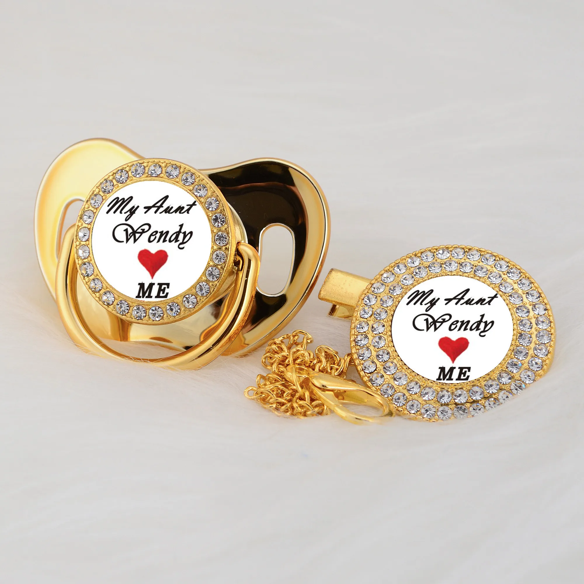 

MIYOCAR custom any test Aunt love me gold bling pacifier and pacifier clip black BPA free dummy bling unique design P-AUNT