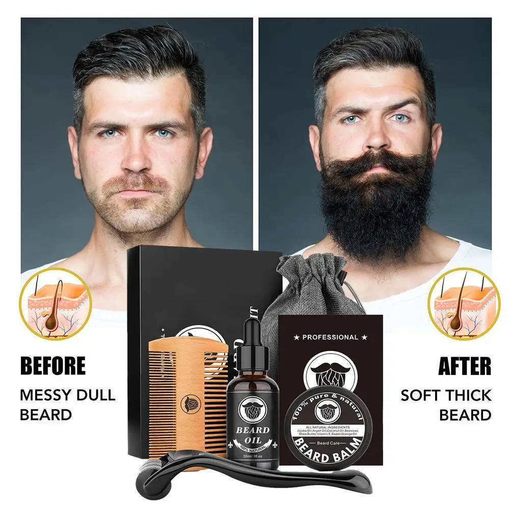 

Набор для ухода за бородой для мужчин, набор для ухода за бородой, масло для бороды, увлажняющий воск, гребень для мытья бороды, кондиционер д...
