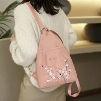 kawaii pink peach blossom embroidery women backpacks oxford anti theft design chest bag preppy style female school bags mochilas