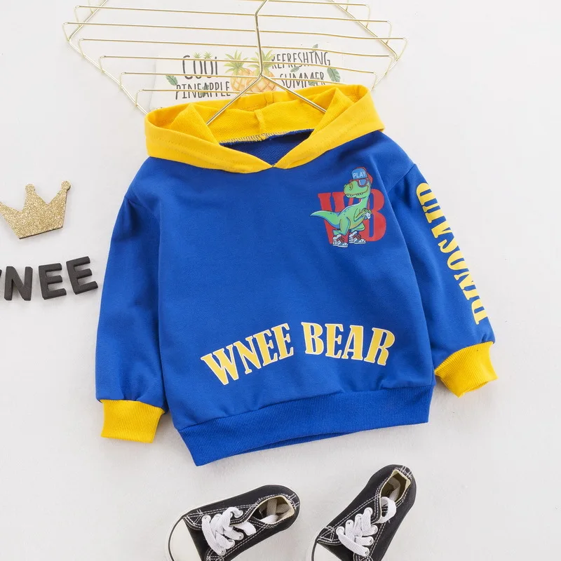 

Autumn Boys' Casual Hooded Sweater Cartoon Dinosaur Alphabet Color Matching Children's Pullover 1-4 Years Old
